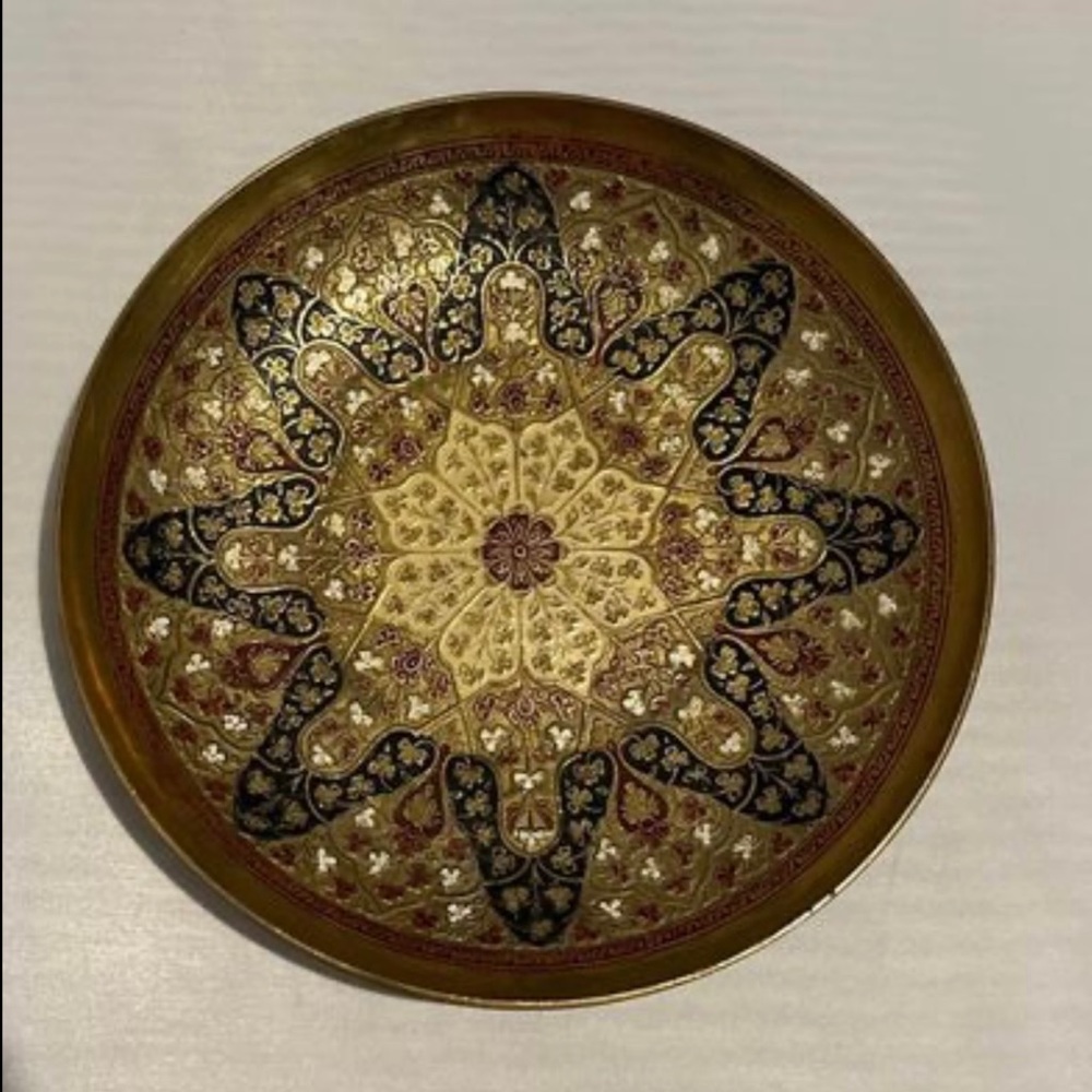 Stunning Vintage 8” Brass Etched Baroque Pedestal Bowl/Plate (Wall Decor).